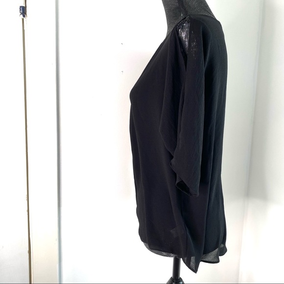 Calvin Klein Semi Sheer Pleated Front Cold Shoulder Top - Picture 5 of 11